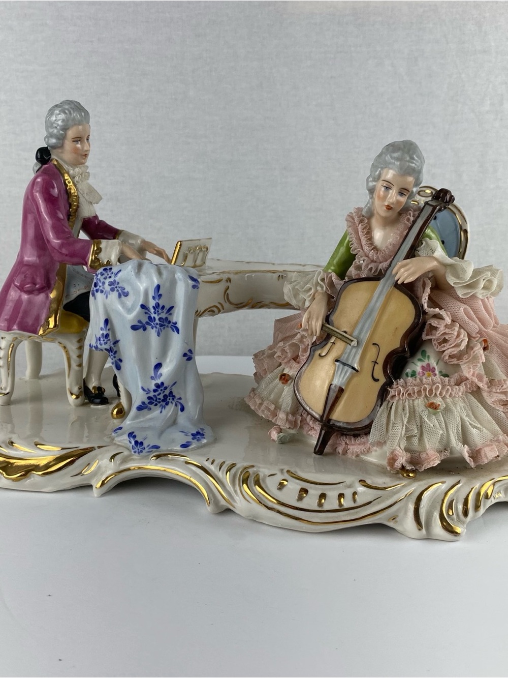 Dresden Porcelain Musical Duo Figurine with Gold Accents